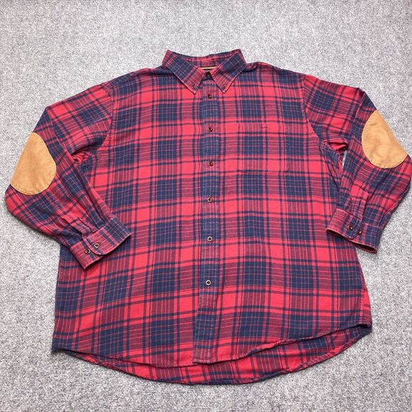 Orvis Other - Orvis Shirt Mens 2XL XXL Red Blue Check Plaid Flannel Elbow Patch Long Sleeve